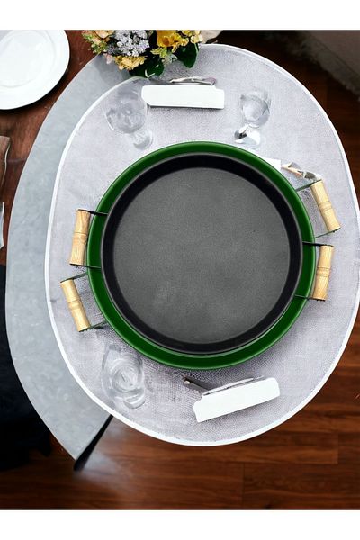 kitchen trend Set of 2 Wooden Handled 37 Cm Green and 30 Cm Black Trays Tea Coffee Presentation Tray 37 and 30cm