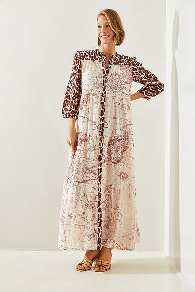 Bianco Lucci LeoparD DetaileD Μακρύ Γυναικείο Φόρεμα - ButtoneD, 22176 60251722