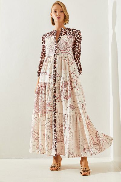 Bianco Lucci LeoparD DetaileD Μακρύ Γυναικείο Φόρεμα - ButtoneD, 22176 60251722