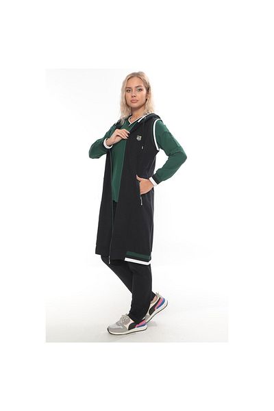 WND SPORT V-Neck Zippered Vest Classic Leg 3-Piece Wnd Women's Tunic Tracksuit Set