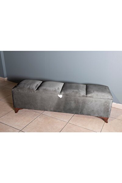 Gazzini Furniture Vetra V2 Gri Sandıklı Puf - Dilimli Model 140cm Sandıklı Bench