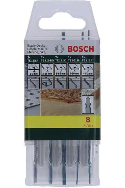 Bosch T Shank Jigsaw Blade Set, 8 Pieces | 2607019458