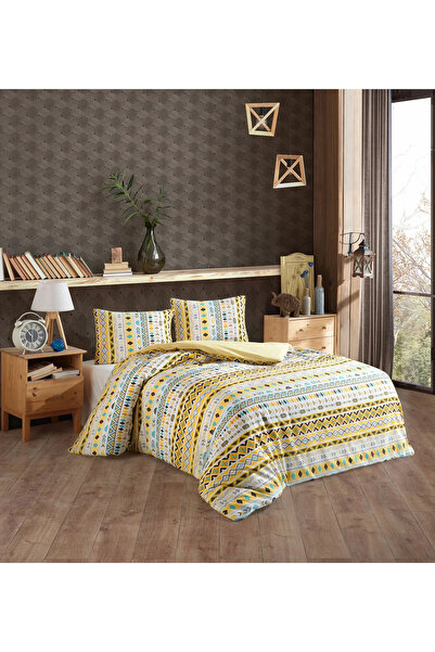 Lotusline Mozaik Sarı Çift Kişilik Nevresim Takımı - Seti Solmaya Dayanıklı Ç...