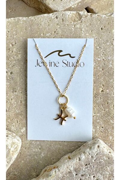 jewine studio Balık Burcu Sembollü ve İncili Çelik Kolye