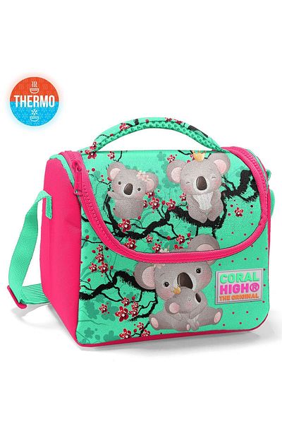 Coral High Kids Aqua Green Neon Coral Koala Patterned Thermo Lunch Box 11713