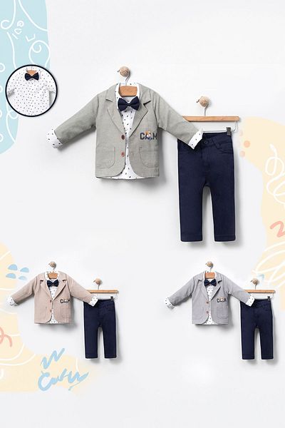 LULU Kids Boy's Suit Jacket, Bow Tie and Slopet Model "Cawl