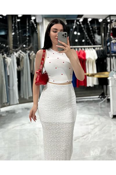 missswans Λευκό θέμα Καρδιά Κεντημένο Crop Top