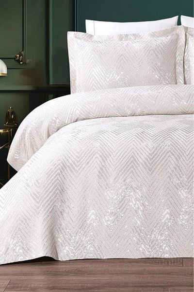 Çeyiz Diyarı Double Asu Jacquard Bedspread - Cream