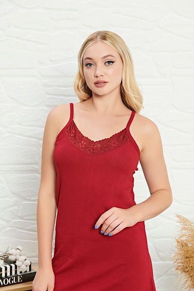 MyBen Women's Combed Cotton Fabric Red Lace Tunic Nightgown