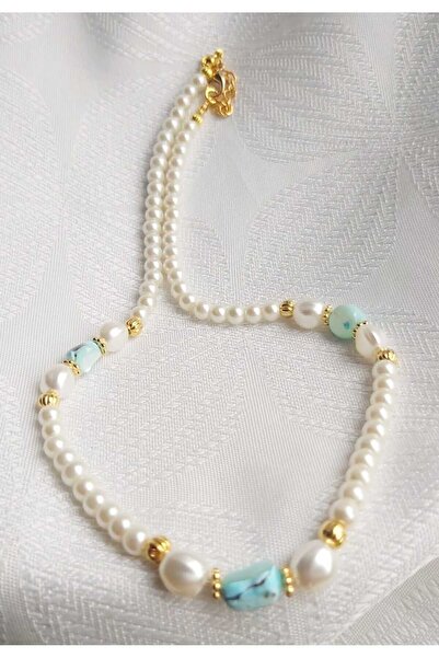 DEVİ fashion Doğal Mavi Taşlı Inc Kolye 45 Cm