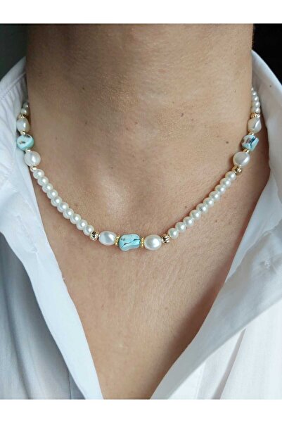 DEVİ fashion Doğal Mavi Taşlı Inc Kolye 45 Cm