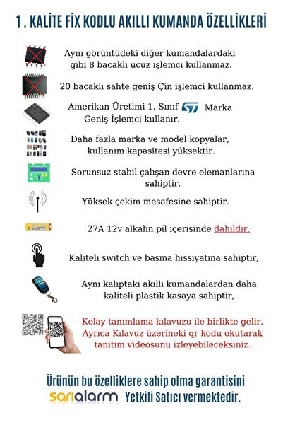 sarıalarm Universal Akıllı Öğrenebilen Garaj Kepenk Otopark Kumandası 433 Mhz ( 1. Kalite - St Işlemcili )