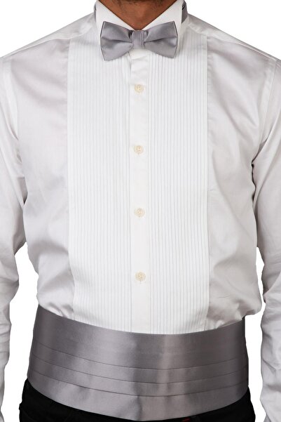 La Pescara Ανδρική ζώνη σμόκιν γαμπρού με παπιγιόν σε ασημί γκρι χρώμα