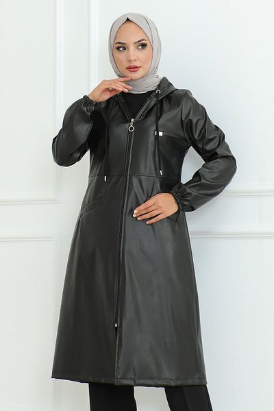 Modamihram Black Cap - Leather Detailed, Model 19213