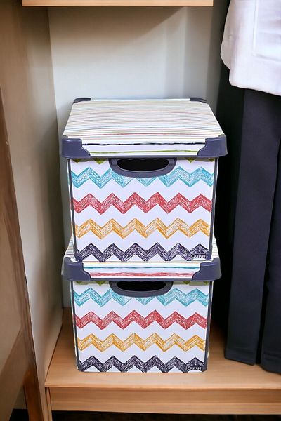 QUTU Style Box Colored Zigzag Plastic Decorative Box Set - 2x 20 Liters