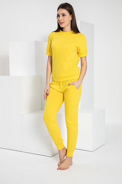 MyBen Yellow Colored Pocketed Short Sleeve Crew Neck Tracksuit 2192