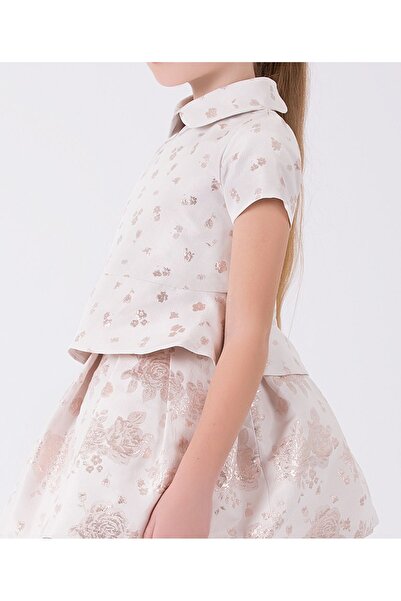 GOOSE Kız Çocuk Jakarlı Çiçek İşlemeli Ekru Bluz