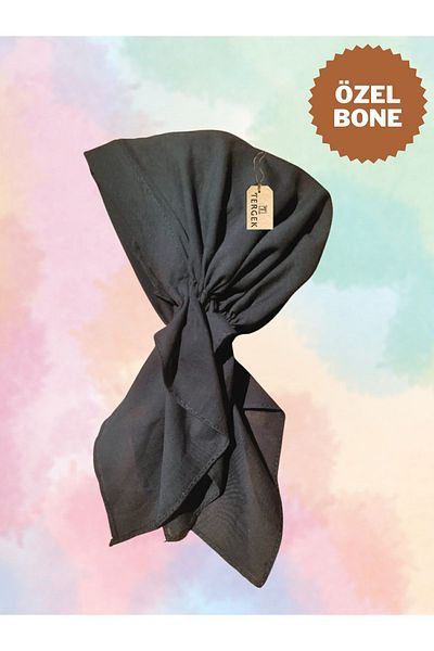 Tergek Black Elastic Bandana - Practical Daily Sports and Lady Doctor Nurse Hospital Chemotherapy Cap