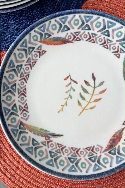 porselenden 6 Kişilik 25,5 Cm 6 Parça Bitki Desenli Porselen Kahvaltı Sunum Tabakları