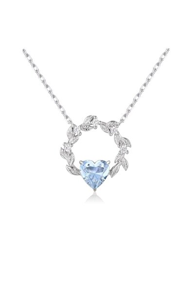 artiesuart 925 Ayar Gümüş Rodyum Kaplama Aqua Kalp Taşlı Vintage Kolye
