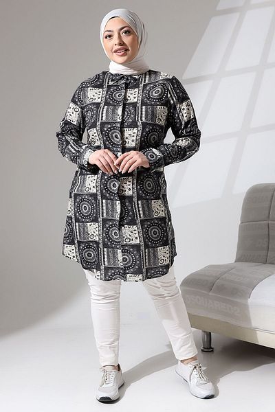 TUTveAL Collection تونيك فيسكوز منقوش بأزرار، تونيك قطني فوق الركبة