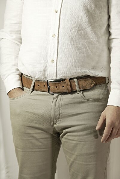 Parscraft Γνήσια δερμάτινη ανδρική ζώνη από καστόρι καφέ 4 εκ