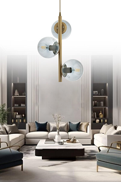 ŞL Şef Light Salkım 3'lü Eskitme Füme Glop Camlı Modern Avize