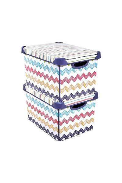 QUTU Style Box Colored Zigzag Plastic Decorative Box Set - 2x 20 Liters