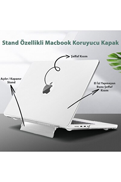 TEKNETSTORE Macbook Pro 13 M1-m2 Çip A2251-a2289-a2338-a2159 Uyumlu Standlı Şeffaf İz Bırakmayan Koruyucu Kapak