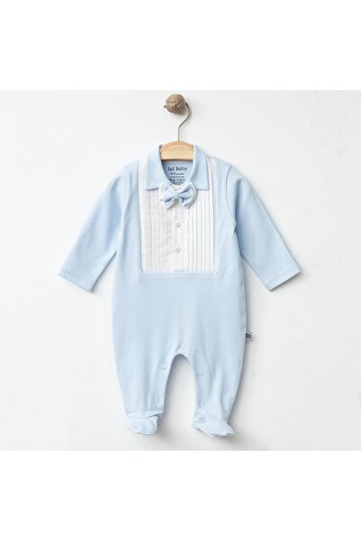 LA Vita Nova Erkek Bebek Mavi Waffle Patikli Tulum-Mavi - 0-3 Ay