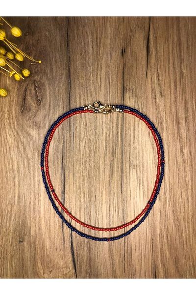 Stoneday Navy Blue Red Small Sand Bead 2-Piece Combination