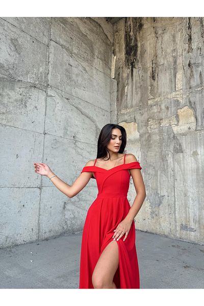 Mekafashion Rochie de seară roșie cu decolteu jos, mărimea s, model nr 8
