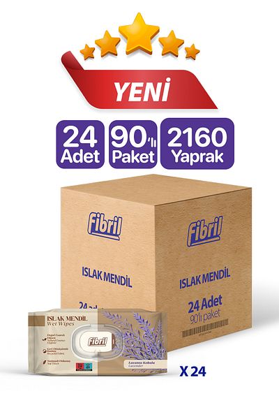 Fibril New Lavender Scented Wet Wipes - 24x90 Pack, 2160 Yprk, Natural Essence, Recyclable Fabric