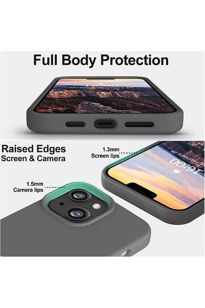 HyperAge iPhone 13 Compatible Gray Silicone Case Stain-Resistant Suede Inside Wipeable Camera Raised Cover