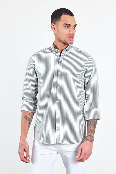 Manche Men's Striped Khaki Shirt - Seersucker Me23s112237