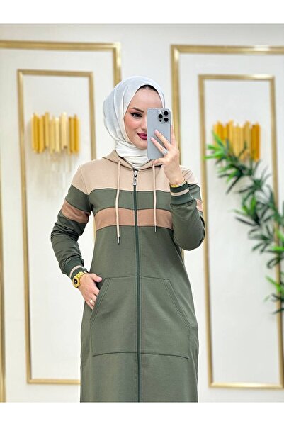 moda4b بدلة حجاب نسائية 2 قطعة قماش خيطين n-05216 _ كاكي