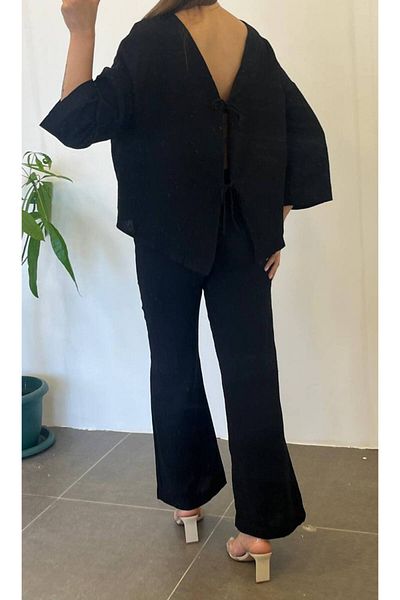 My Blog Doppelseitiges Set aus Bluse und Hose aus Musselin in Schwarz