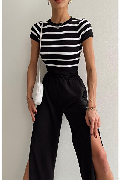 fujya Βασική ριγέ πλεκτή μπλούζα