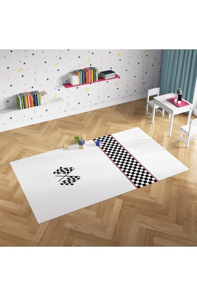 Evmila Dijital Baskı Yarış Bayrakları ve Dama Çocuk Halısı 7mm Kalınlık