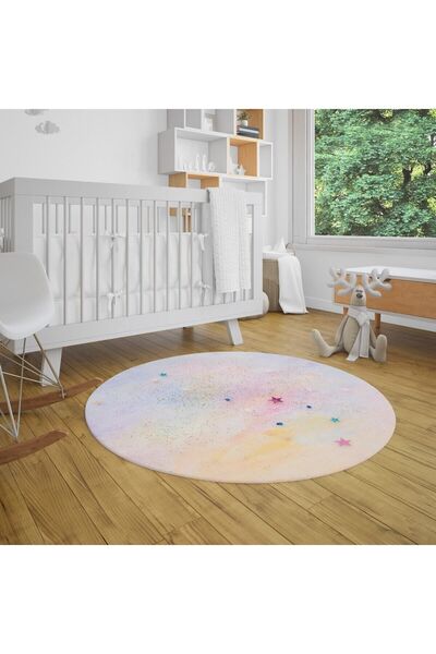 Evmila Kaymaz Taban Makine De Yıkanabilir Yuvarlak Çocuk Halısı