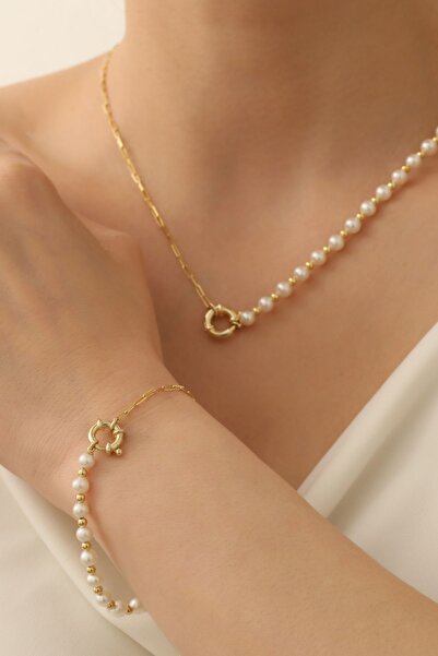 Nox Jewelry 925 Ayar Gümüş Beyaz Tatlı Su İncisi Set-5.59mm