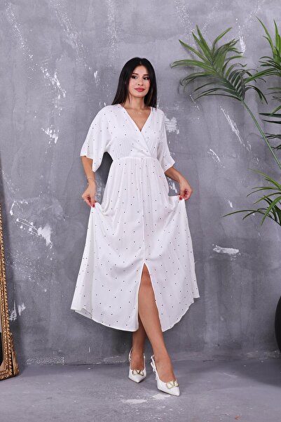 ZEYWEAR Double Breasted Collar Polka Dot Elastic Waist Dress