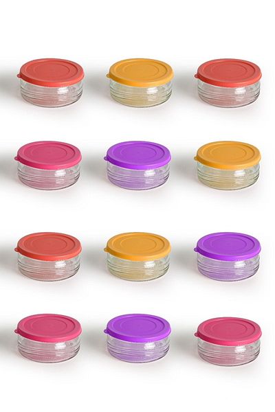 Paşabahçe Colorful Covered Breakfast Snack Bowl Set 12 Pieces (Glass with Logo)