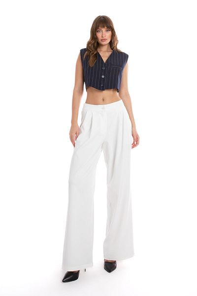 ONE8 Pleat Detailed Loose Cut Trousers with Side Pockets Off White (NO SHOW INSIDE)