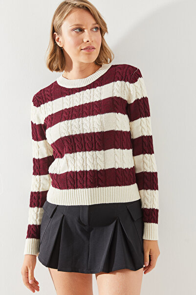 Bianco Lucci Striped Women's Sweater - Crew Neck, Model 20247503