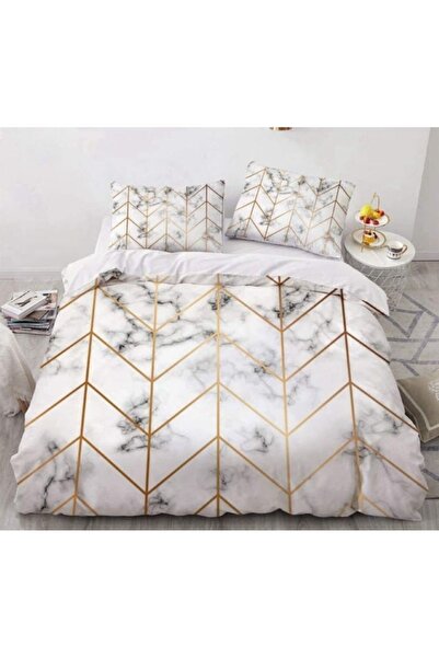 Elmas Dizayn 240x260 Cm Marble Colored Double Duvet Cover Set - Antibacterial, Organic Cotton Satin