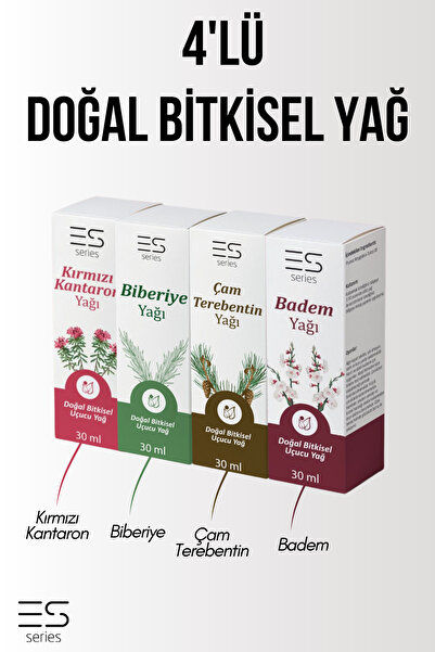 Es Series 4'LÜ Doğal Bitkisel Yağ, Badem, Biberiye, Kırmızı Kantaron, Çam Ter...