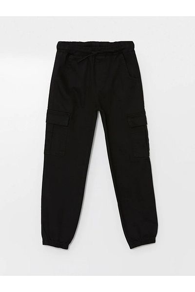 LC Waikiki LCW Kids - Μαύρο κοριτσίστικο παντελόνι Cargo Jogger με ελαστική μέση