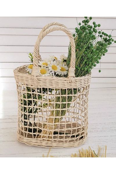 AFRALYAHOME Φυσικό καλάθι οργάνωσης πολλαπλών χρήσεων Rattan / Καλάθι οργάνωσης / Ψάθινη τσάντα Rattan