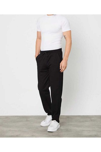 yg ydn giyim Men's Black Baggy Pants - Elastic Waist, Funny Fabric